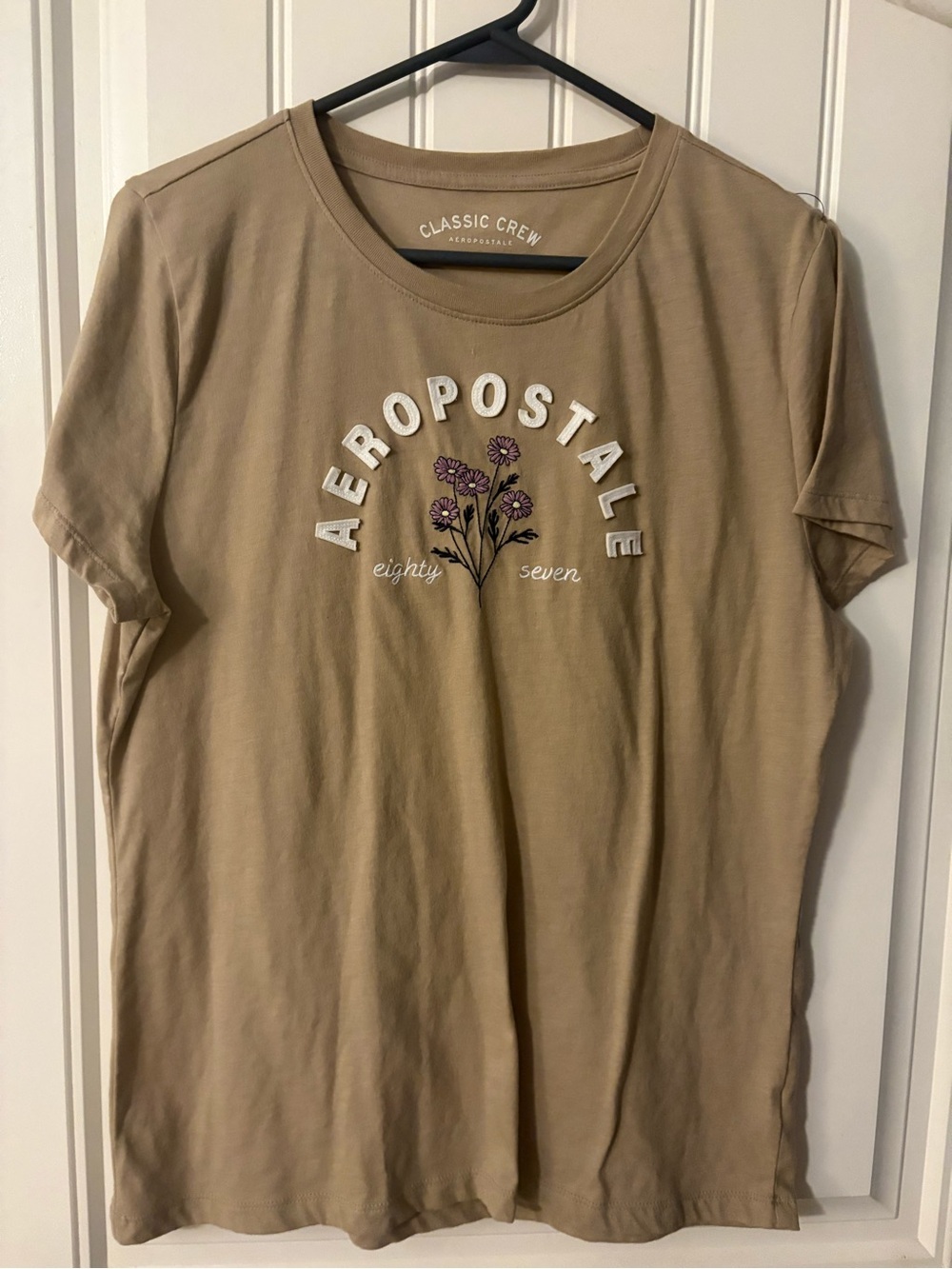 Aeropostale Tan Floral Logo Short Sleeve Tee